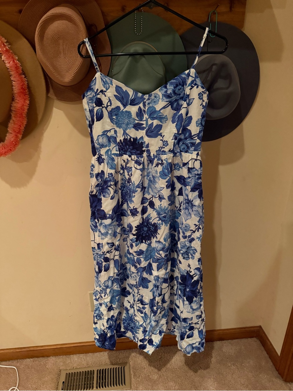 H&M Blue & White Floral Spaghetti-Strap Midi Dress
